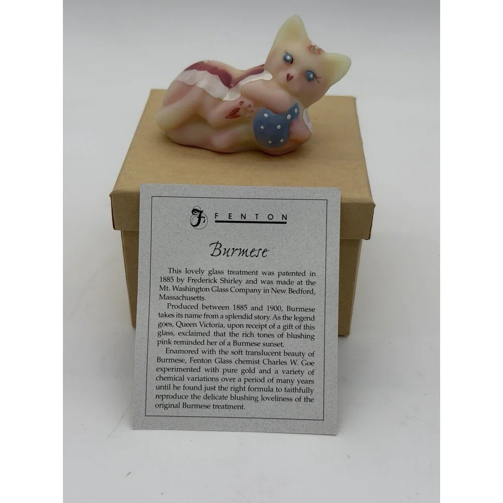 Fenton Art Glass Burmese Kitten Cat W/Ball 100 Years Vtg UV Glow 5044 Figurine